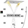 닦 았된 니켈 온도 조절 샤워 믹서 세트 70x38 cm LED 욕실 다기능 강수량 폭포 분무 거품