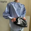 NEPLOE Stand Collar Lantern Lantern Long Sleeve Pullover Blouse Femmes Button Design Blusas Blusas Spring Shirt Feminino 210719