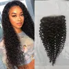 Cabelo humano virgem da Malásia 5 * 5 fecho de renda Kinky Curly cor natural 16-24inch cinco por cinco