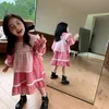 Ny höst Koreansk stil Bomull Solid Girls Prinsessan Långärmad Klänning med Lace Förkläde Tvådelat kostym Kids Klänningar Barnkläder Q0716