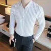 ビジネスの男性のシャツのブランドのファッション長袖シャツの男性すべてのマッチスリムフィット縞模様のシャツ男性フォーマルウェアブラウスホム210708