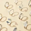 12pcs/sets Vintage band Rings Silver Color Heart Joint for Women Charm Moon Leaf Wing Geometric Wedding Ring Jewelry