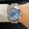 ST9 스틸 시계 40mm 다이아몬드 세트 블루 다이얼 아이스 자동 기계 운동 사파이어 유리 대통령 스테인리스 남성 손목 시계