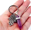 Keychains smycken Kristaller Amethyst Rose Quartz Bead Chakra Healing Point Women Men Natural Stone Fatima Hamsa Nyckelkedja Partihandel 727