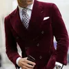 Mens Borgogna Double Breasted Velvet Blazer Giacca da pranzo Giacca Elegante Cappotto Fumatori Suit 2021 Arrivo Abiti da uomo Blazer
