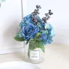 装飾的な花の花輪偽の花青い結婚式ブーケブライダル結婚シルクバラヒドランジー花嫁介添人装飾アクセサリー