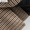 Kvinnor Vintage Notched Collar Plaid Print Fitting Blazer Coat Office Ladies Single Breasted Pocket Chic Outwear Toppar CT676 210420
