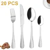 Tableware Set 20PCS Stainless Steel Kitchen Utensils Cutlery Sets Include Mirror Polished Knife/Spoon/Fork Service for 5 211108