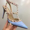 2022-Casual Designer Sexy lady fashion Brand Women Fashion studded spikes point toe strappy high heels bride wedding shoes ty shoes