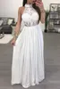 Women Chiffon Dress Fashion Lace Maxi Ladies Backless Sexy Hollow Out Skinny Boho Elegant Evening Party Halter Female Clothing 210522