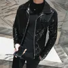 Shiny Leather Jacket Men's Stage Costume Red Black Brown Nightclub Club Solid Color Slim Coats Jackets
