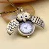 Retro Bronze Pendant Quartz Mini Vintage Cute Owl Pocket Watch Unique Necklace Chain Gift for Girls Boys Kids