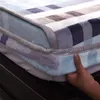 Ensembles de draps, drap-housse chaud d'hiver, doux et épais, en flanelle, imprimé à rayures, couverture de matelas en velours double face, literie, lit double, taille double