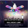 Mini lâmpada de 4 folhas luz de música 24 W RGB branco Bluetooth Speaker E27 lâmpada titular 4 + 1 bola mágica starry sky efeito com controle remoto