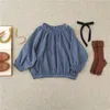 Enkelibb barn flicka långärmad blus för vår sommar soor ploom barn vintage stil toppar mode design baby kläder plaid 210331