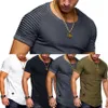 T-shirt à manches courtes pour hommes, hauts décontractés de styliste, couleur unie, col rond pliable, vêtements Slim pour hommes, Fitness actif, Tshirt280u