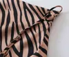 Foridol Zebra Print Satin Camis Tops Women Summer Strap Casual Chic Silk Tank Tops Backless V Neck Cami Khaki Tops 210415