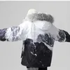 Varm tjocka män Parka Jackor Mode Print Mäns Vinter Faux Fur Hood Coat Puffer Male Jackor Snow Mountain Plus Storlek 5XL 211104