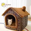 Składany Głęboki Sen Kot Dom Kryty Zima Ciepły Przytulny Kennel Namiot Chihuahua Gniazdo Poduszki Produkty wymienne Kosz 210924