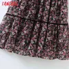 Primavera moda mujer flores estampado gasa manga larga Vintage señoras Midi vestido SL162 210416