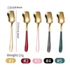 Stainless Steel Square Spoon Ice Cream Dessert Scoop Children Long Handle Milk Stirring Spoons Kitchen Restaurant Scoops WHT0228