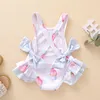 6M-5Y Summer born Toddler Baby Kid Girl Swimsuit Cute Cake Print Bow Swimwear Child Beachwear Bathing suit 210515