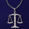 Balance Scales Pendant Full Cubic Zircon Iced Out Men's Hip Hop Rock Jewelry Gold Silver Color30s