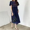 Chic elegantes Kleid weibliche Retro-Stickerei lose plissierte mittellange Rock Sommer koreanische Mode Damenbekleidung 210520