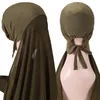 Nieuwe Popular Bubble Solider Color Heavy Chiffon Hijab met Bonnet Elastische touw Gratis gebruik Stijl Gratis gebruik Sjaals