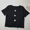 Kimutomo bm vento curto t-shirt mulheres verão estilo coreano meninas o pescoço mangas curtas doce flor tridimensional top 210521