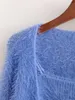 Femmes causales Solide Blue Pulls Mode Dames Streetwear Soux Lâche Tops en vrac Élégante Femme Chic Two Piece Set 210527