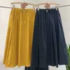 Surmiitro Spring Sumper Cotton Midi Longスカートの女性韓国風のエレガントな青い中長のハイウエストプリーツスカート女性210712