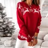 クリスマスのタートルネックエルクプリントニット女性セーター冬のファッション暖かいルーズプルオーバーレディーエレガントなオールマッチ