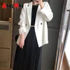 Spring Black Women's Blazer Elegant Oversize Kvinnlig Klassisk Coat Loose Suit White Jacket för Kvinnor Ytterkläder med knappar 210428