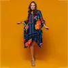 Women Dress Batwing Sleeve Plus Size Print Flowers Bohemian Beach es Summer Clothes Fashion 210513