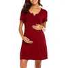 Umstandsmode Damen Still-Umstandsnachthemden Stillkleidung Kurzarm Schwangeres Kleid Schwangerschaftspyjama 2021 G220309