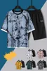 Summer Men's Sportswear Track Suit Costume décontracté Mode 2 pièces Pull rayé T-shirt à manches courtes Shorts Costume 210806