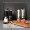 Rostfritt stål Gravity Salt och Pepper Shaker Spice Grinder Set Kitchen Electric Mill 210712