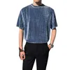 Lato Striped T Shirt Mężczyźni Krótki Rękaw Loose T-Shirt Ice Silk Oddychający O-Neck Tops Tees Street Wear Casual T-shirt 210527