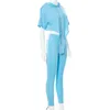İki Parçalı Set Yaz Joggers Kıyafetler Kadın Kısa Kollu İpli Hoodies Kazak Üst + Rahat Skinny Sweatpants 210517