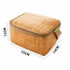 Portable Wicker Rattan Outdoor Picnic Bag Waterproof Tableware Insulated Thermal Cooler Container Basket For Camping Storage Bags