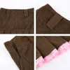 Vintage Brown Corduroy High Waisted E Girl Pleated Skirts Women 90s Y2k Aesthetic Mini Skirt Lace Patched Kawaii Clothes