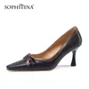 Sophitina Stiletto Lady Buty Bankiet Square Toe Casual Salte Shoes Retro Edging Butterfly-Knot Sprzedaje Pompy damskie AO84 210513