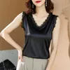 Summer V-Neck Haft Koronki Koszulka Bluzka Kobiety Casual Loose Satin Silk Tops Elegancka Koreańska Kobieta Blusas 13740 210512