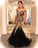 Modern Off Shoulder Mermaid Evening Dresses With Gold Sequins Ruched Tulle Zipper Back Prom Dress Plus Size Custom Made Robes De Soirée