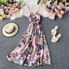 NEPLOE MAXI JURSES voor Dames Strand Stijl Sexy Sling Jurken Zomer Floral Robe Hoge Taille Slanke Backless Big Swing Vestidos 210422