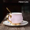 European Luxury Cup Ceramic Gold Rim and Saucer Set Fashion Bone China Mug Taza Cafe Espresso Tea Cups AC50BD