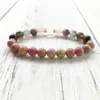 Soulagement du Stress Anxiété Bracelet 7 Cristaux Guérison Poignet Mala Perles Pour Gratitude Quotidienne Rhodonite Perlé Strands293N