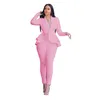 Mulheres Inverno Conjunto das Mulheres Tracksuit Manga Completa Ruffles Blazers Calças Terno Dois Pedaço Set Office Senhora Wear Uniform Gl610 211105