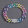 Collier cubain glacé 12MM, chaîne à maillons pour femmes, cristal néon coloré émail ras du cou arc-en-ciel CZ Bracelet bijoux